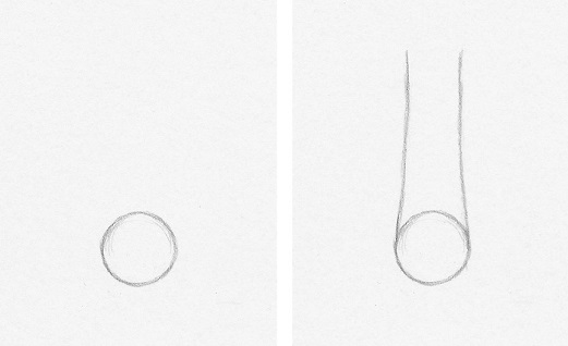 how-to-draw-noses-front-view-1 Simple pencil drawing tutorial showing steps to create a cylindrical shape, starting with a circle and then adding vertical lines. | Sky Rye Design Simple pencil drawing tutorial showing steps to create a cylindrical shape, starting with a circle and then adding vertical lines.