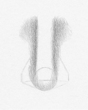 how-to-draw-noses-front-view-3 Pencil sketch of a geometric shape with two symmetrical, vertical textures resembling feathers or hair on a light background. | Sky Rye Design Pencil sketch of a geometric shape with two symmetrical, vertical textures resembling feathers or hair on a light background.