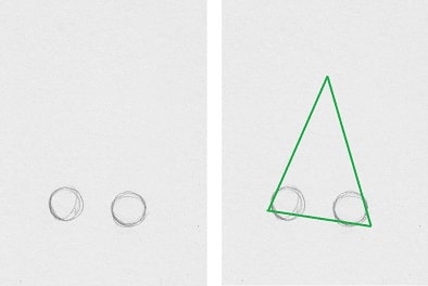 how-to-draw-the-nose-profile-i1 Two simple circles on the left. On the right, circles connected by green lines forming a triangle. Geometry basics illustration. | Sky Rye Design Two simple circles on the left. On the right, circles connected by green lines forming a triangle. Geometry basics illustration.