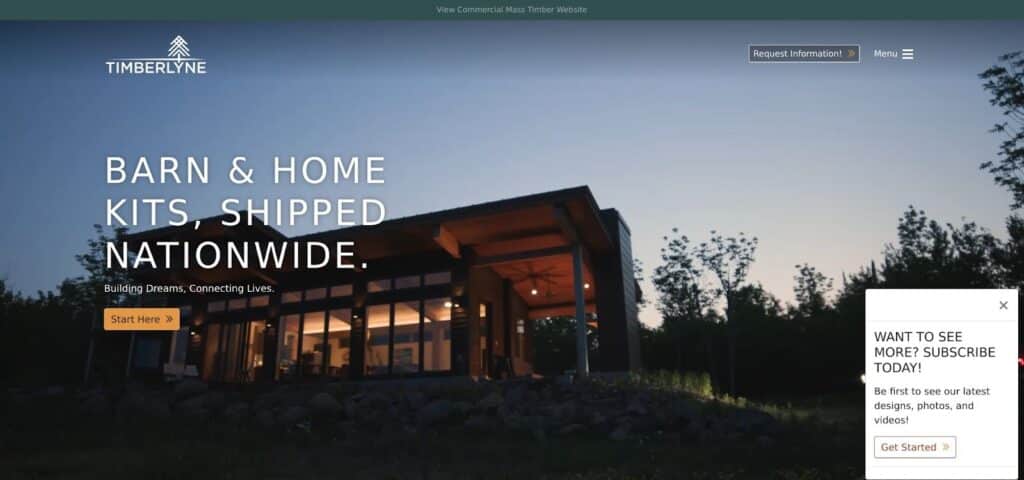 image Modern home at dusk with large windows and a wooded backdrop, offering nationwide barn and home kits. | Sky Rye Design Modern home at dusk with large windows and a wooded backdrop, offering nationwide barn and home kits.