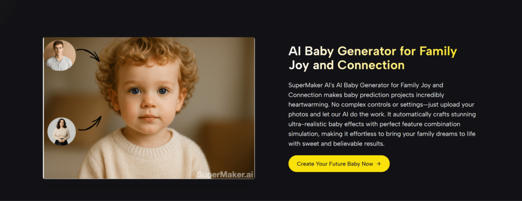 image AI Baby Generator promotional image showcasing a child with elements derived from two adults, highlighting family joy and connection. | Sky Rye Design AI Baby Generator promotional image showcasing a child with elements derived from two adults, highlighting family joy and connection.