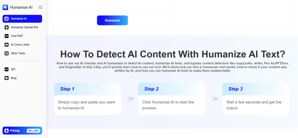 image How to detect AI content using Humanize AI tool with a simple three-step process explained in the image. | Sky Rye Design How to detect AI content using Humanize AI tool with a simple three-step process explained in the image.