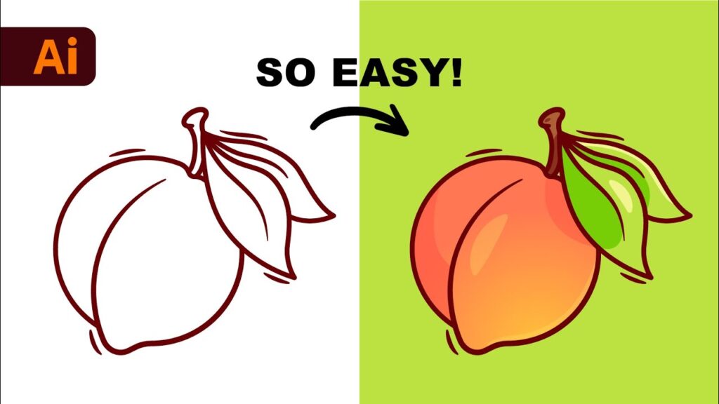 maxresdefault 29 Illustration showing a simple peach drawing transformed into a vibrant, color-filled design using Adobe Illustrator, with So Easy! text. | Sky Rye Design Illustration showing a simple peach drawing transformed into a vibrant, color-filled design using Adobe Illustrator, with So Easy! text.