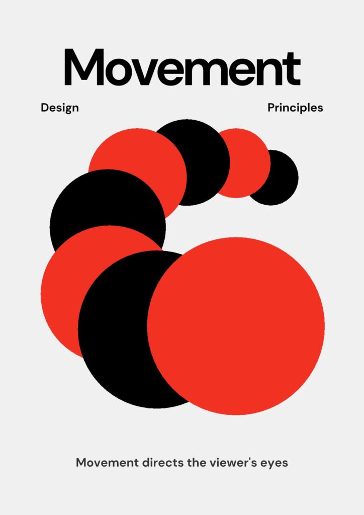 movement Abstract design showcasing movement principles with alternating red and black circles guiding viewer's eyes, emphasizing visual flow. | Sky Rye Design Abstract design showcasing movement principles with alternating red and black circles guiding viewer's eyes, emphasizing visual flow.