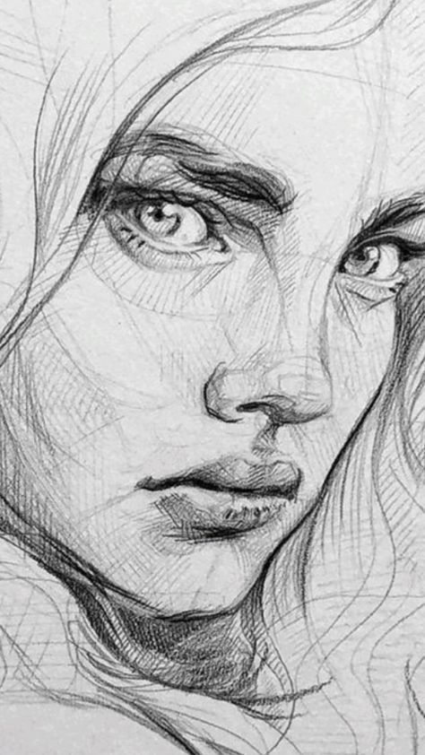 pencil cute art Detailed pencil sketch of a woman's face, showcasing intense eyes and intricate shading for realistic texture and depth. | Sky Rye Design Detailed pencil sketch of a woman's face, showcasing intense eyes and intricate shading for realistic texture and depth.