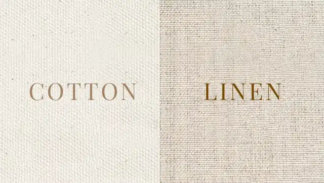 Comparison of cotton and linen textures side by side, highlighting fabric differences in material and weave patterns for textile choices.