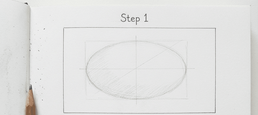 tutorial-step-1 4 Sketching tutorial step 1: Drawing an oval with pencil guidelines on paper. Ideal for beginner art and drawing techniques. | Sky Rye Design Sketching tutorial step 1: Drawing an oval with pencil guidelines on paper. Ideal for beginner art and drawing techniques.