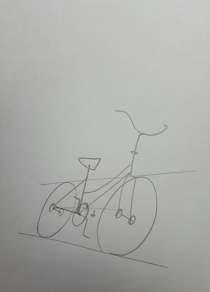 宮尾岳先生の自転車ママチャリの描き方講座 Simple pencil sketch of a bicycle on a plain background, featuring a minimalist style and basic geometry. | Sky Rye Design Simple pencil sketch of a bicycle on a plain background, featuring a minimalist style and basic geometry.