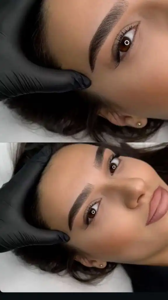 _ 12 Close-up of a woman receiving eyebrow shaping treatment with black gloves; focus on well-groomed eyebrows and clear skin. | Sky Rye Design Close-up of a woman receiving eyebrow shaping treatment with black gloves; focus on well-groomed eyebrows and clear skin.