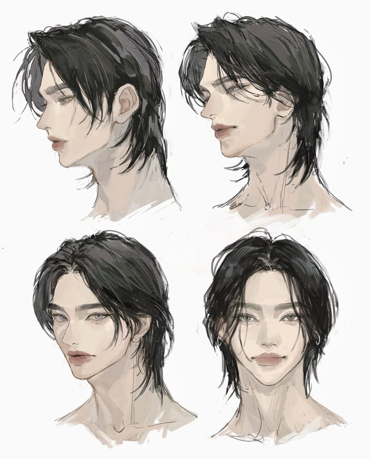 _ - 2026-01-10T002438877 Digital art of four anime-style male characters with black hair, showcasing various angles and expressions on a white background. | Sky Rye Design Digital art of four anime-style male characters with black hair, showcasing various angles and expressions on a white background.