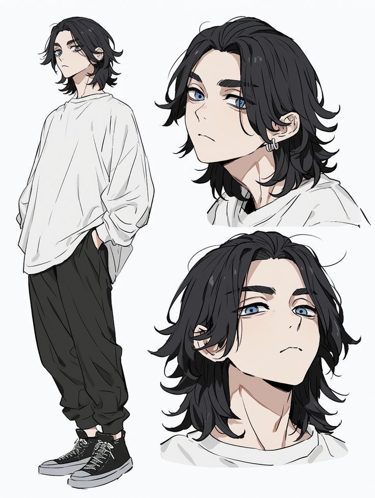 _ - 2026-01-10T003149979 Stylish anime character with long black hair, wearing a white shirt and black pants, showcasing various expressive angles and poses. | Sky Rye Design Stylish anime character with long black hair, wearing a white shirt and black pants, showcasing various expressive angles and poses.
