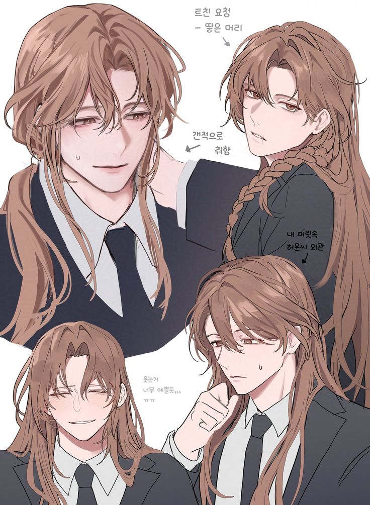 _ - 2026-01-10T003701716 Anime character with long brown hair in a black suit, displaying various expressions. Art style features detailed hair and expressive eyes. | Sky Rye Design Anime character with long brown hair in a black suit, displaying various expressions. Art style features detailed hair and expressive eyes. Anime Guy Hair