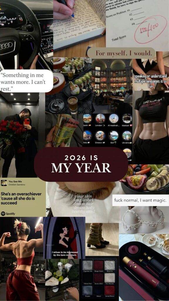 2026 Vision Board manifesting Glow Up Success Fitness Luxury Aesthetic for new year Vision board for 2026 with themes of ambition, fitness, luxury, self-improvement, and travel. Includes quotes, food, and fashion. | Sky Rye Design Vision board for 2026 with themes of ambition, fitness, luxury, self-improvement, and travel. Includes quotes, food, and fashion.