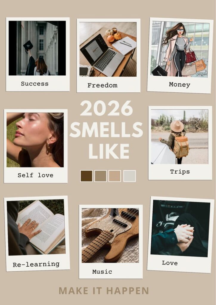 2026 Vision Board 1 2026 vision board with goals: success, freedom, money, self-love, trips, re-learning, music, and love. Make it happen. | Sky Rye Design 2026 vision board with goals: success, freedom, money, self-love, trips, re-learning, music, and love. Make it happen.