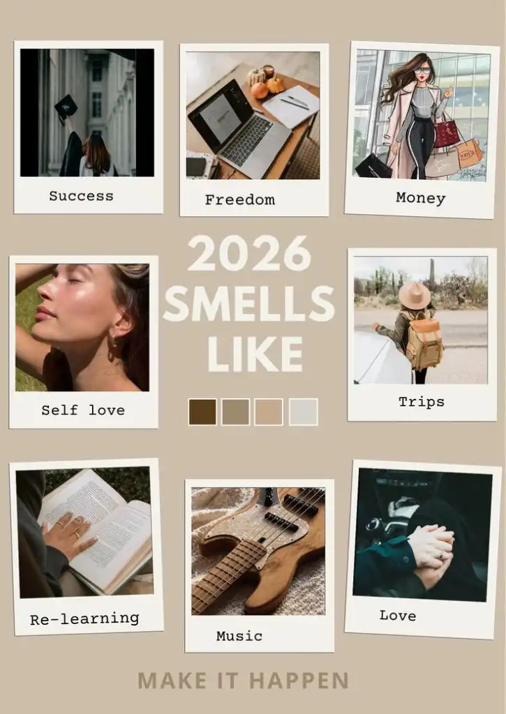 2026 Vision Board 1 2026 vision board with goals: success, freedom, money, self-love, trips, re-learning, music, and love. Make it happen. | Sky Rye Design 2026 vision board with goals: success, freedom, money, self-love, trips, re-learning, music, and love. Make it happen.