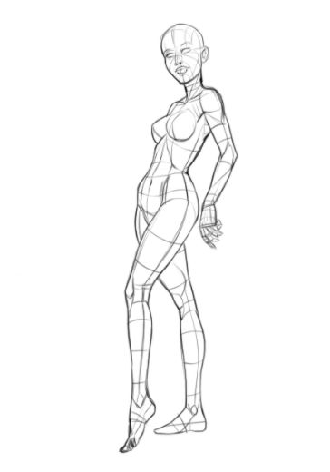 _ 3 Sketch of a human figure in dynamic pose with grid lines, highlighting anatomy for drawing and artistic study. | Sky Rye Design Sketch of a human figure in dynamic pose with grid lines, highlighting anatomy for drawing and artistic study.