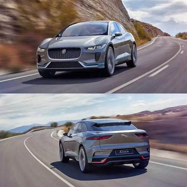Electric SUV driving on a scenic road, showcasing sleek design and modern engineering, highlighting performance and elegance