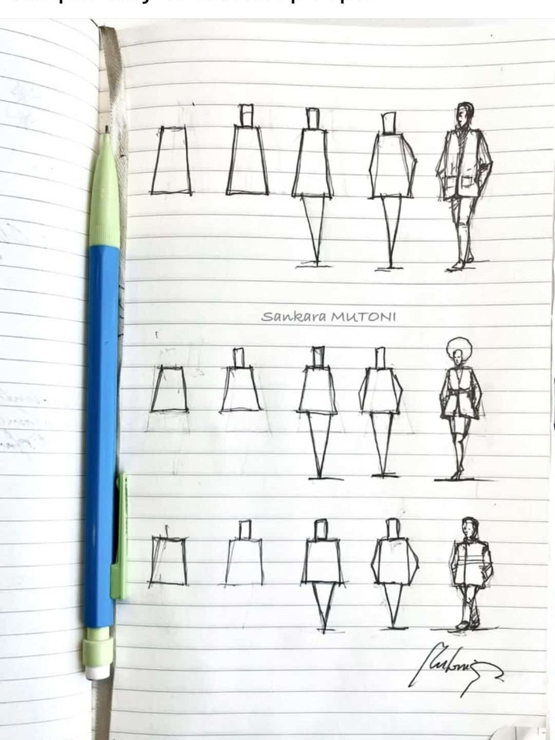 59da3b491bf188acfa22fa595ce5210b Simple step-by-step guide to sketching people using basic shapes, with a pencil visible on the lined notepad. | Sky Rye Design how to practice sketching