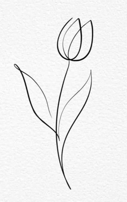 Minimalist single-line drawing of a tulip flower on a white background, emphasizing simplicity and elegance in floral art.