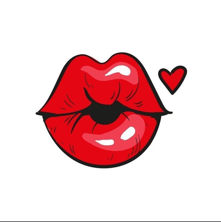 _ 7 Illustration of glossy red lips with a small heart, symbolizing love and romance, set against a white background. | Sky Rye Design Illustration of glossy red lips with a small heart, symbolizing love and romance, set against a white background.