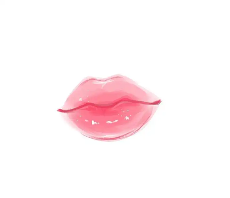 Illustration of glossy pink lips with star accents on a white background, highlighting beauty and makeup.