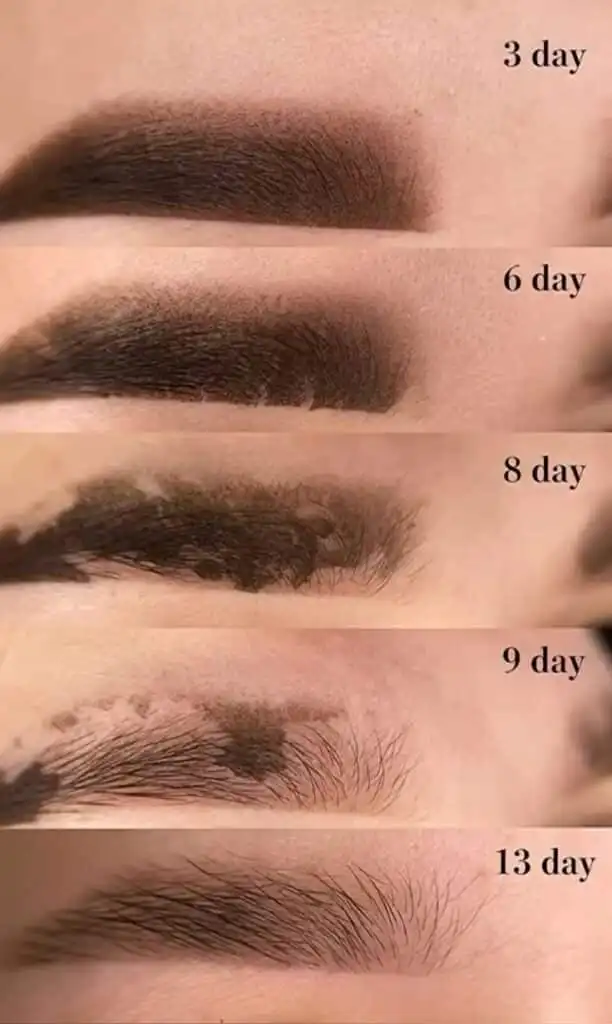 _ 9 Eyebrow healing journey over 13 days, showing transformation and fading of pigmentation from microblading or tattooing treatment. | Sky Rye Design Eyebrow healing journey over 13 days, showing transformation and fading of pigmentation from microblading or tattooing treatment.