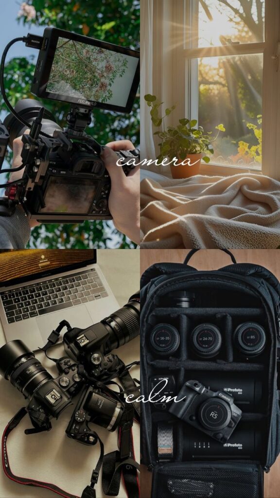 All what i need _ Camera gear and cozy window scene. DSLR, lenses, and laptop on desk. Camera backpack organized with gear. Calm and creative photography setup. | Sky Rye Design Camera gear and cozy window scene. DSLR, lenses, and laptop on desk. Camera backpack organized with gear. Calm and creative photography setup.