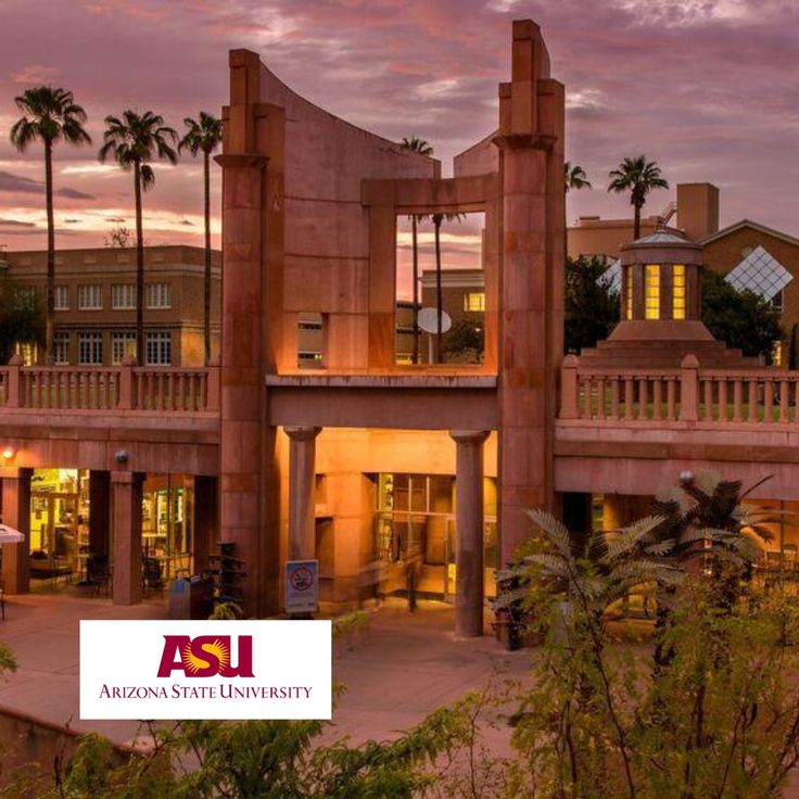 Arizona State University Arizona State University campus entrance at sunset, showcasing iconic architecture and palm trees. | Sky Rye Design Arizona State University campus entrance at sunset, showcasing iconic architecture and palm trees.