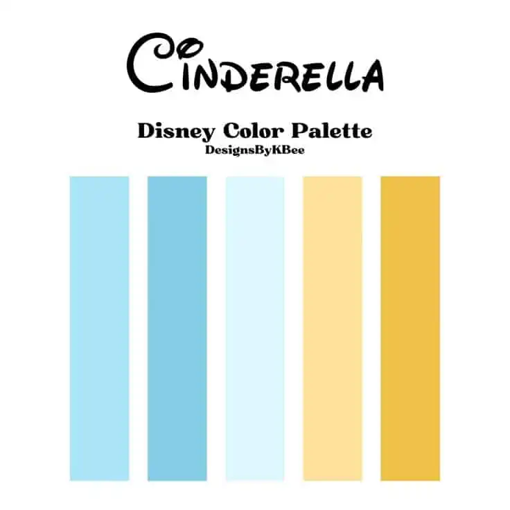 Cinderella _ Disney Color Palette Cinderella-inspired color palette with shades of blue and gold. Ideal for design inspiration. Created by DesignsByKBee. | Sky Rye Design Cinderella-inspired color palette with shades of blue and gold. Ideal for design inspiration. Created by DesignsByKBee.