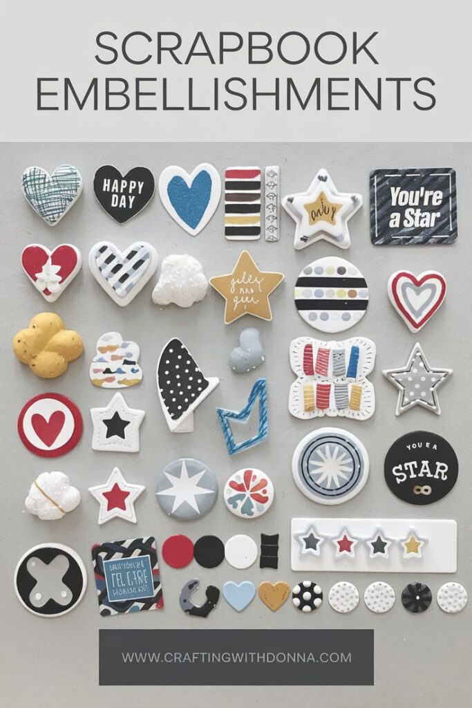 Creative Scrapbook Embellishments Colorful scrapbook embellishments in various shapes like hearts, stars, and circles. Ideal for crafting and personalized projects. | Sky Rye Design Colorful scrapbook embellishments in various shapes like hearts, stars, and circles. Ideal for crafting and personalized projects.