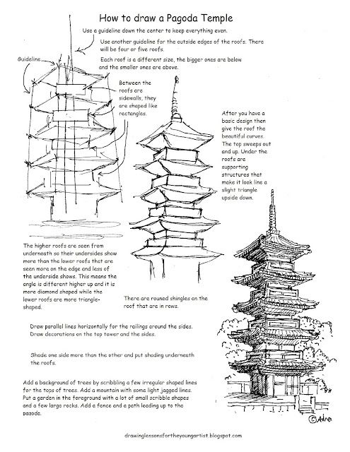 How to Draw Worksheets for The Young Artist Step-by-step guide on drawing a pagoda temple, featuring sketches, techniques, and tips for creating detailed architectural art. | Sky Rye Design Step-by-step guide on drawing a pagoda temple, featuring sketches, techniques, and tips for creating detailed architectural art.