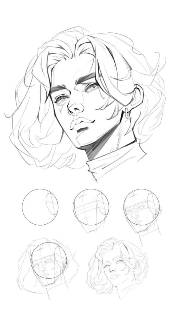 How to Draw a Face Like a Professional Artist Sketch of a person's face with different drawing stages, showing a step-by-step guide for illustrators in anime style. | Sky Rye Design Sketch of a person's face with different drawing stages, showing a step-by-step guide for illustrators in anime style.