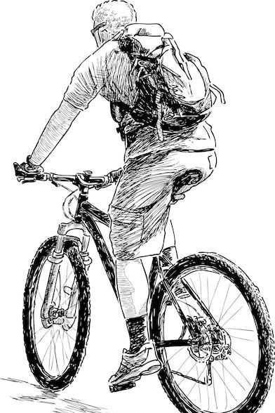 Ilustração de arte de linha vetorial desenhada à mão de bicicleta de montanha _ Vetor Premium | Sky Rye Design