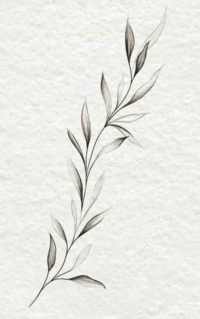Delicate leaf sketch on textured paper, showcasing elegant lines and minimalist style. Perfect for botanical decor and nature enthusiasts.