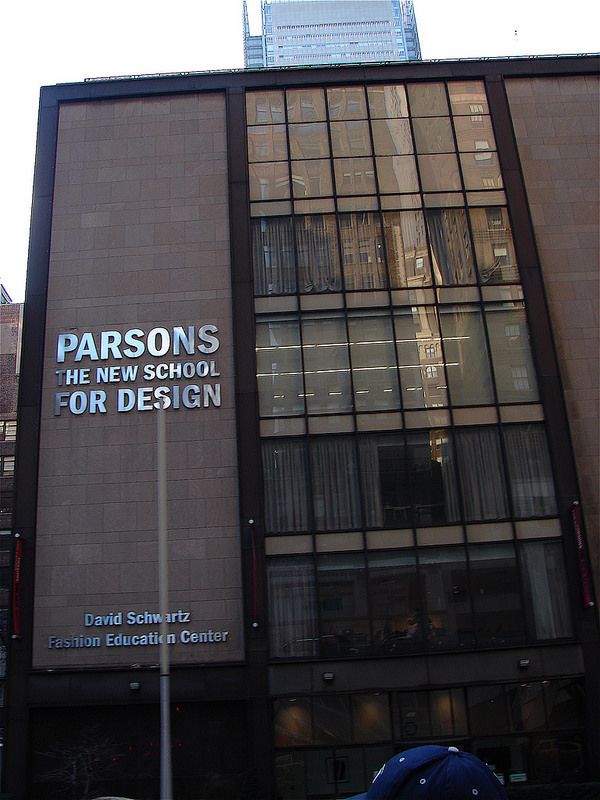Parsons School of Design April 2009 Parsons School of Design building facade, New York City, showcasing modern architectural style and educational banner in urban setting. | Sky Rye Design Parsons School of Design building facade, New York City, showcasing modern architectural style and educational banner in urban setting.