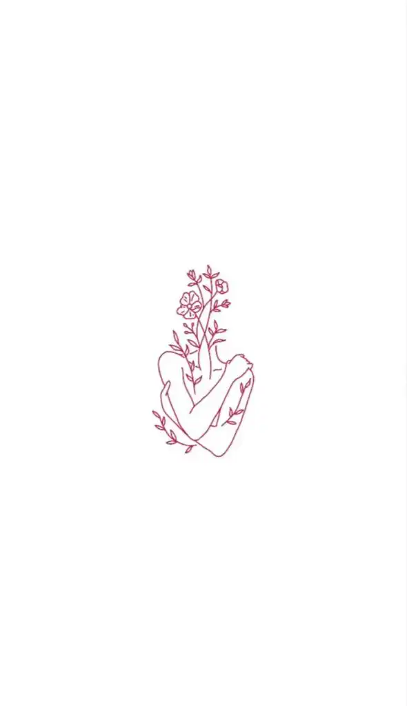 Minimalist line art of a person embracing blooming flowers, symbolizing growth and harmony.