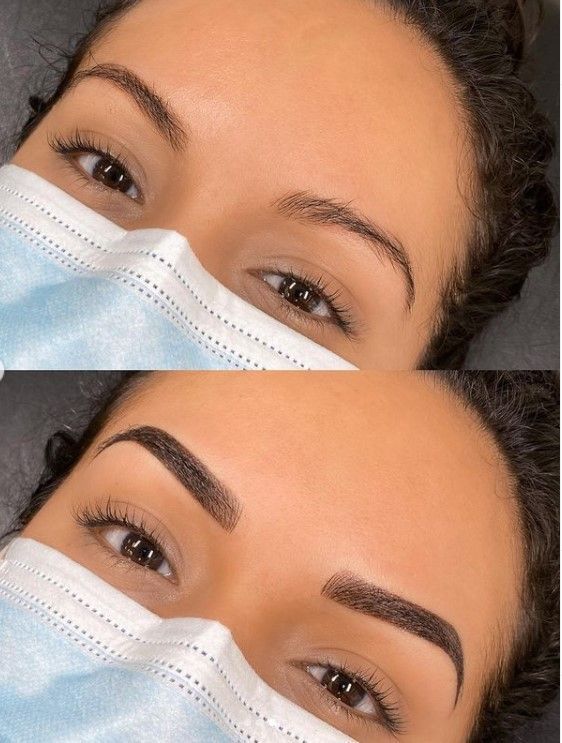 Super soft brows Before and after eyebrow transformation showing enhanced shape and definition, highlighting dramatic cosmetic improvement. | Sky Rye Design Before and after eyebrow transformation showing enhanced shape and definition, highlighting dramatic cosmetic improvement.