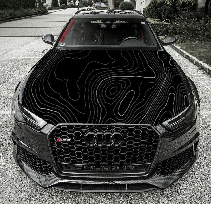 Topography Custom Hood Wrap Vinyl Graphic Decal Sticker Wrap Car or TruckDefault Title Sleek black Audi RS6 with unique topographic design on hood, parked outdoors. Perfect blend of luxury and artistic style. | Sky Rye Design Sleek black Audi RS6 with unique topographic design on hood, parked outdoors. Perfect blend of luxury and artistic style.