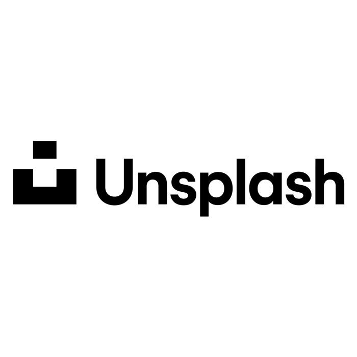 Unsplash logo featuring a minimalist black icon and text on a white background, representing a high-quality photo platform.