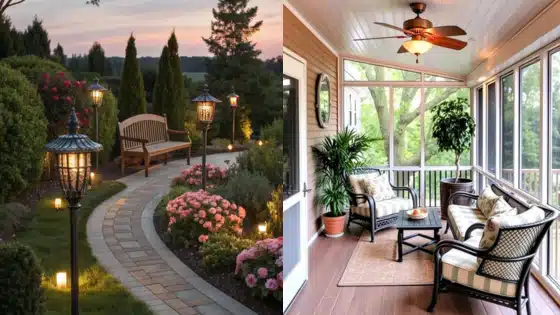 Viewing-Deck-Blog-_1_ Beautiful garden path with lanterns and a serene porch with cozy seating, perfect for relaxation and enjoying nature's tranquility. | Sky Rye Design Beautiful garden path with lanterns and a serene porch with cozy seating, perfect for relaxation and enjoying nature's tranquility.