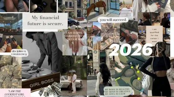 Viewing-Deck-Blog_-копия-_4_ Vision board collage with affirmations about success, career goals, and a positive mindset, featuring images of money, fashion, and fitness. | Sky Rye Design Vision board collage with affirmations about success, career goals, and a positive mindset, featuring images of money, fashion, and fitness.