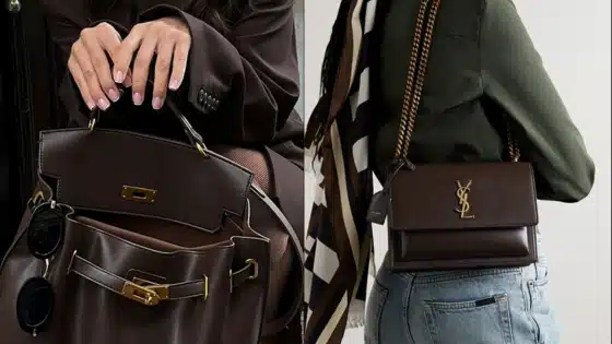 Viewing-Deck-Blog_-копия-_6_ Two women showcasing luxury brown handbags: one holding a structured bag, the other wearing a designer crossbody with gold accents. | Sky Rye Design Two women showcasing luxury brown handbags: one holding a structured bag, the other wearing a designer crossbody with gold accents.