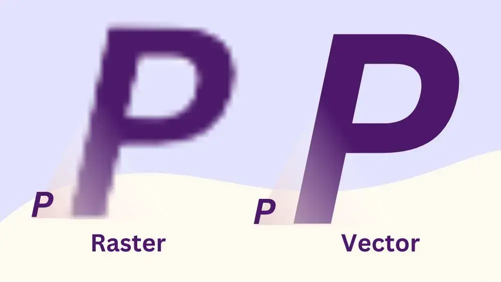 What-is-Raster-vs-Vector-Drawingjpg Comparison of raster and vector graphics with the letter 'P'. Raster appears blurry, while vector is crisp and clear. | Sky Rye Design Comparison of raster and vector graphics with the letter 'P'. Raster appears blurry, while vector is crisp and clear.