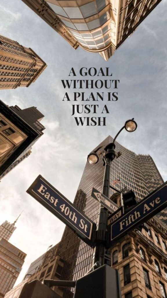Y Street signs at East 40th St and Fifth Ave, skyscrapers, with inspirational quote: A goal without a plan is just a wish. | Sky Rye Design Street signs at East 40th St and Fifth Ave, skyscrapers, with inspirational quote: A goal without a plan is just a wish.