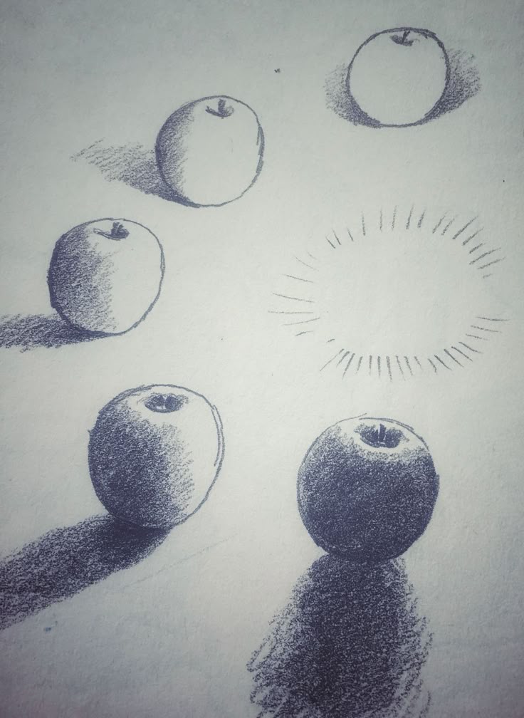 afb8024c14beb7f7b276775fad1e4aa6 Pencil sketch of five apples with shadows on paper, one apple missing, leaving an empty space highlighted by lines. | Sky Rye Design Pencil sketch of five apples with shadows on paper, one apple missing, leaving an empty space highlighted by lines.