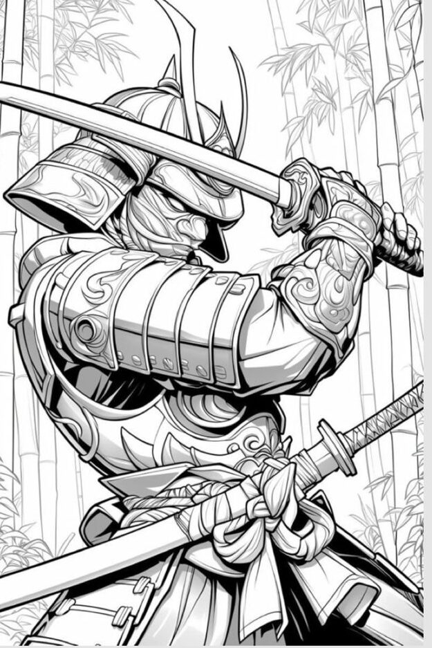 b65cc97c-68a8-4246-b9aa-8fb53822c25f Samurai warrior drawing with katana, in detailed armor, poised for battle amid bamboo trees. Black and white illustration. | Sky Rye Design Samurai warrior drawing with katana, in detailed armor, poised for battle amid bamboo trees. Black and white illustration.