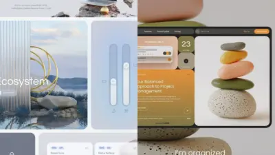 Modern digital interface with nature-inspired design, showcasing project management features and colorful UI
