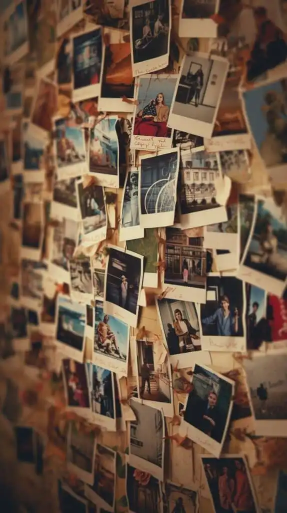 d40395a0-6cf8-4eb1-9f8c-6c9a7527666b Collage of vintage Polaroid photos pinned on a wall, capturing travel memories and moments from various locations and times. | Sky Rye Design Collage of vintage Polaroid photos pinned on a wall, capturing travel memories and moments from various locations and times.