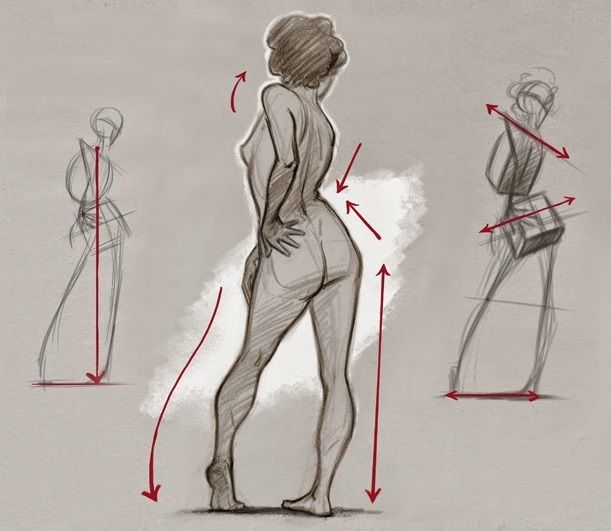 Figure drawing sketch showing human form with gesture lines and dynamic poses, highlighting artistic anatomy techniques.