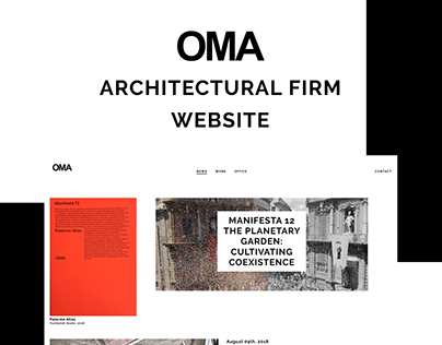 Screenshot of OMA architectural firm website showcasing projects like The Planetary Garden: Cultivating Coexistence.